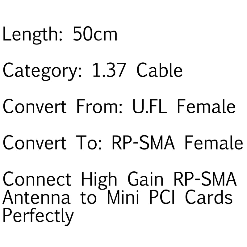 10PCS 1.37 U.FL/ IPX Mini PCI to RP-SMA Pigtail Antenna WiFi Cable 20In 50cm