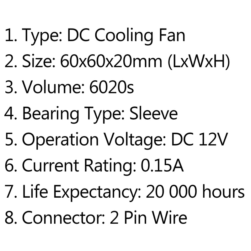 1Pcs DC Brushless Cooling PC Computer Fan 12V 6020s 60x60x20mm 0.15A 2 Pin Wire