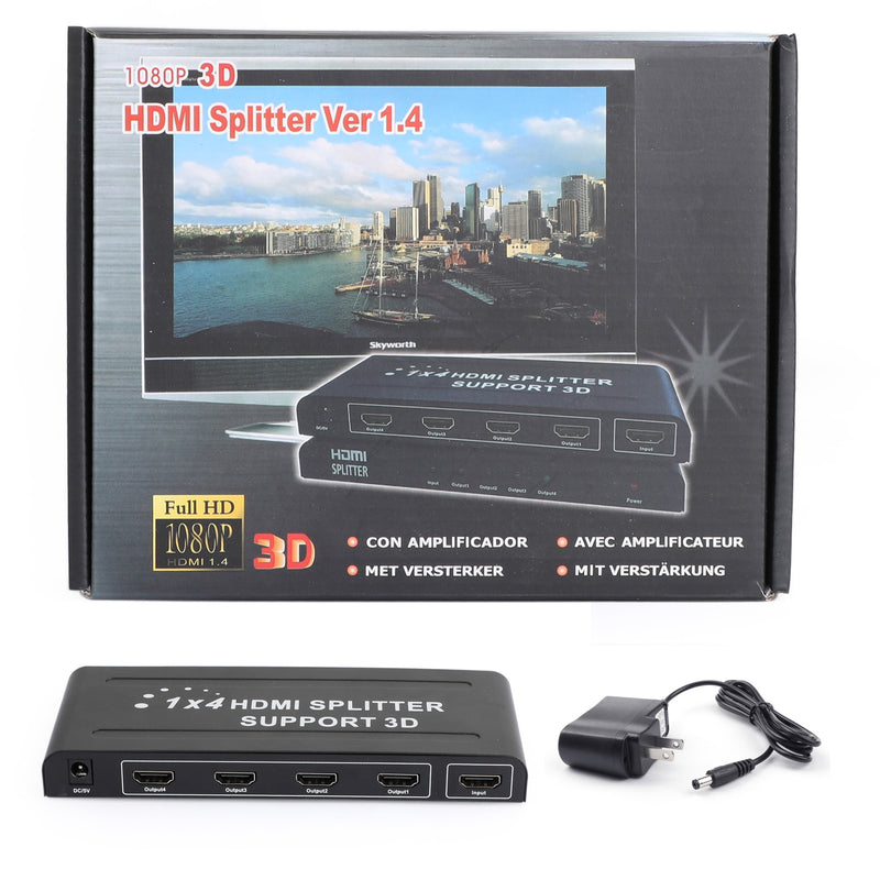 4K*2K Ultra HD HDMI 4 Way Splitter Hub 1 in 4 out Duplicator 3D Full HD with US Plug