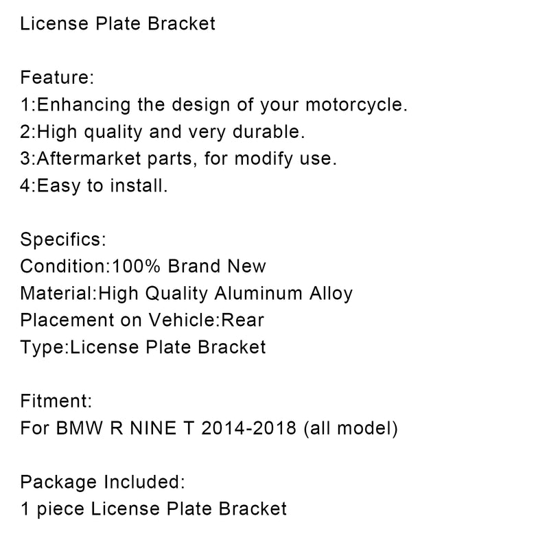 Motorcycle License Plate Holder Frame Bracket For BMW R NINE T 2014-2018 (all model) Generic
