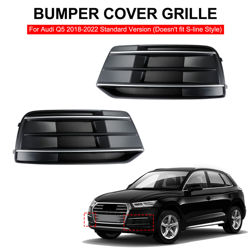 2018-2022 Audi Q5 2PCS Front Bumper Cover Grille Bezel Insert Black/Chrome