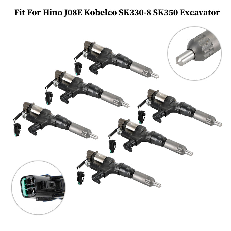 1984-2018 Hino J08E Kobelco 3.8 4.7 Diesel 6PCS Fuel Injectors 095000-6593