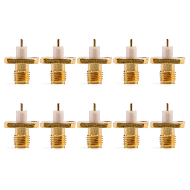 10Pcs Connector RP-SMA Female Plug 4-hole 12.7mm Flange Solder Panel Mount