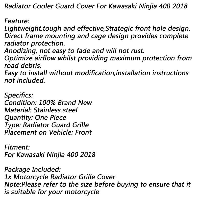 Radiator Cooler Grille Guard Cover Protector For Kawasaki Ninjia 400 2018 Generic