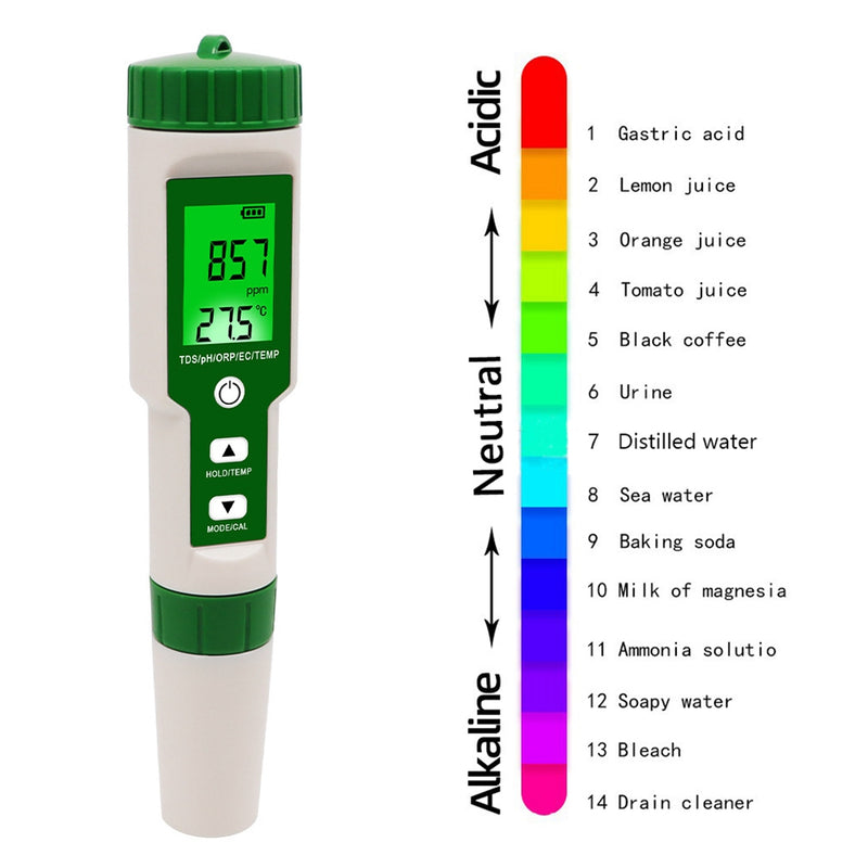 5 in 1 Digital PH TDS EC ORP Temperature Water Quality Tester Meter Test Tool