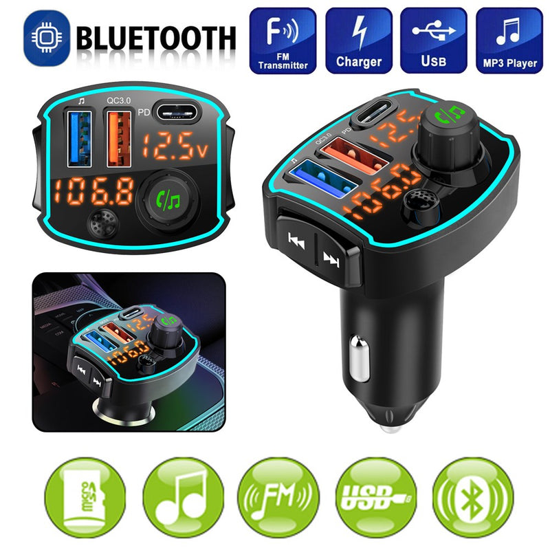 QC3.0 PD18W Quick Charger Car Mp3 Player Bluetooth 5.0 Receiver FM Transmitter