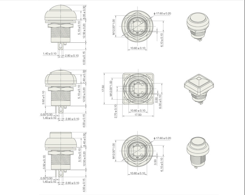 Waterproof IP67 12mm Push Button Switch ON/OFF Self-Locking Industrial Grade