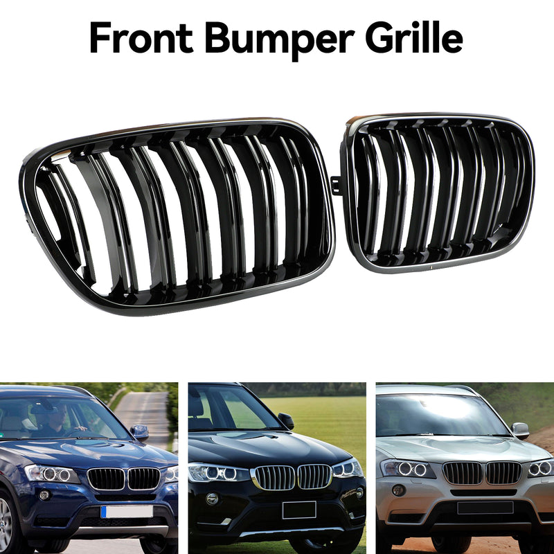 BMW X3 F25 2011-2014 Dual Line Gloss Black Front Bumper Kidney Grille Grill