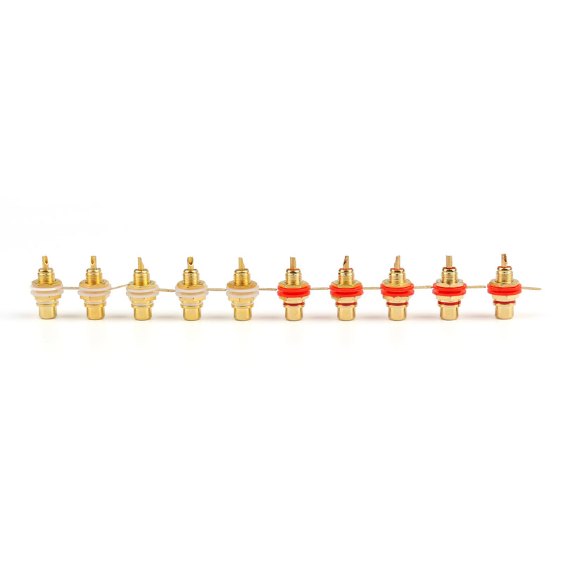 10 Pcs Gold Plated RCA Jack Panel Mount Chassis Socket Connector