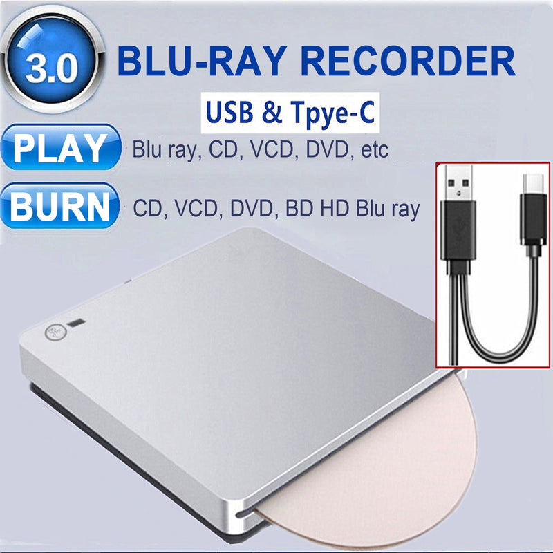 Genuine Bluray Burner External USB 3.0 Player BD DVD CD Recorder Cable Drive