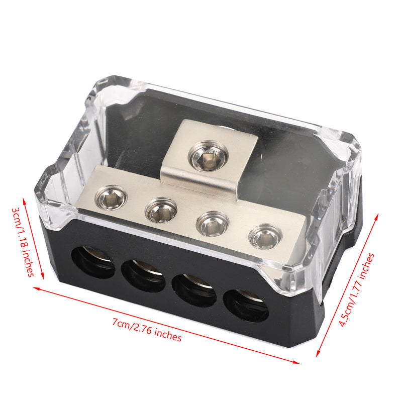 Plastic housing Splitter Heat resistant Clear Cover Distribution Block T Type 1x0GA In 4x4GA Out Splitter Nickel Plated for Car Audio Marine