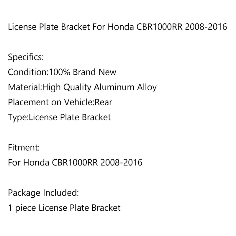 Motorcycle Rear License Plate Holder Bracket For Honda CBR1000RR 2008-2016 Generic