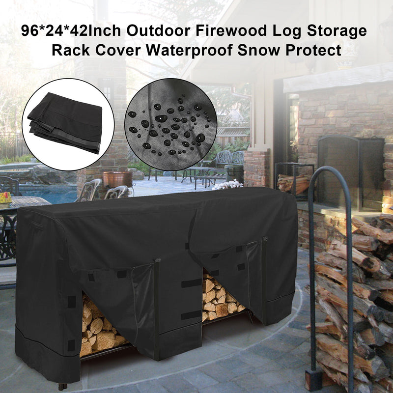 96*24*42Inch Outdoor Firewood Log Storage Rack Cover Waterproof Snow Protect