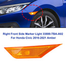 2?�� Front Side Marker Light For Honda Civic 2016-2021 Amber Generic