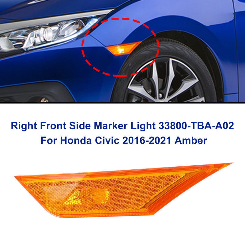 2¡Á Front Side Marker Light For Honda Civic 2016-2021 Amber Generic