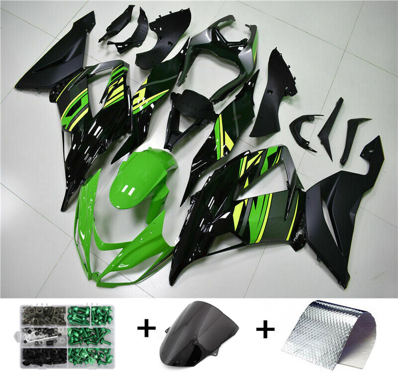 Fairing Injection Plastic Kit Green Black W/Bolt Kit Fit For Kawasaki Zx6R 13-18 Generic