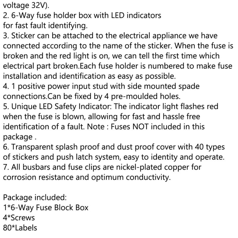 Block LED Fuse Universal 2020 Blade Indicator Way 100Amp Holder 6 Box