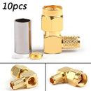 10Pcs SMA Male Plug Right Angle Pin Crimp For RG58 RG142 RG400 LMR195 Cable RF