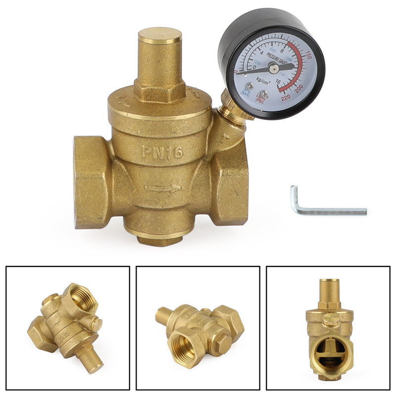DN25 1" Brass Adjustable Water Pressure Reducing Regulator Valves With Gauge