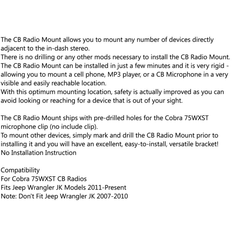 Mount Radio Passenger Grab Mic CB 75WXST Bar Holder For Wrangler JK 2011+/