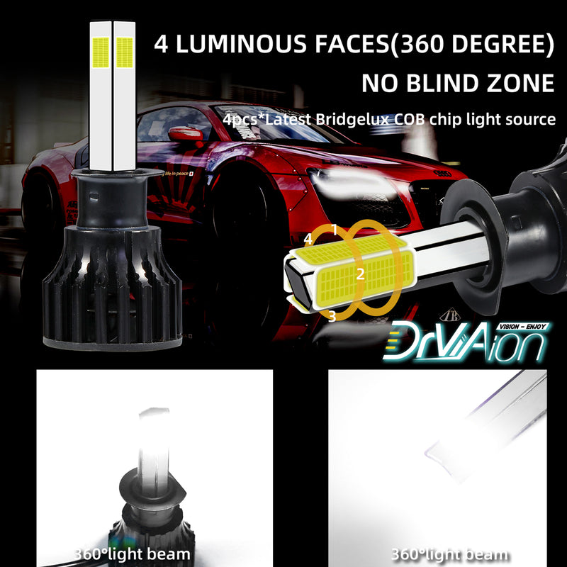 4-Sides D8 H1 200W 30000LM LED Headlight Bulbs Conversion Kit Xenon 6500K Generic