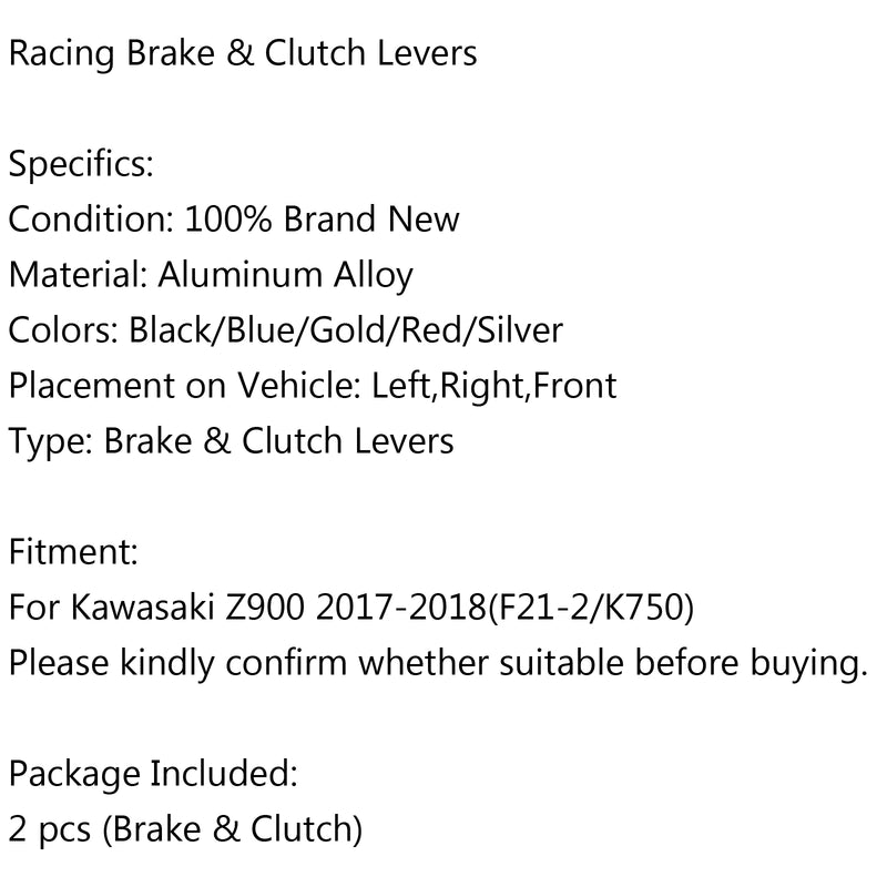 CNC Aluminum Motorcycle Long Clutch Brake Lever For Kawasaki Z900 2017-18 Black Generic