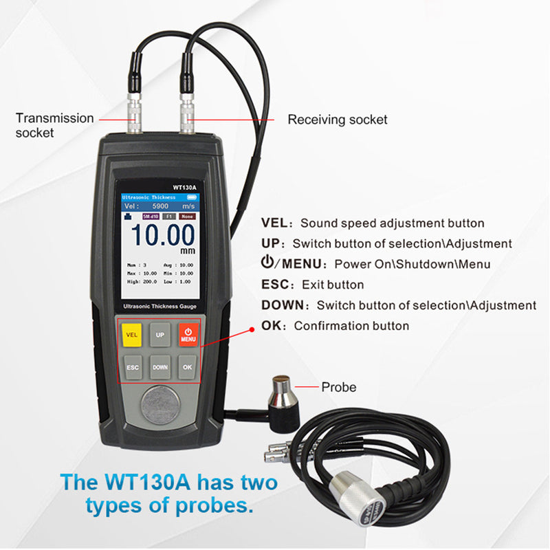 WT100A Smart Sensor LCD Ultrasonic Thickness Gauge Sound Velocity Tester
