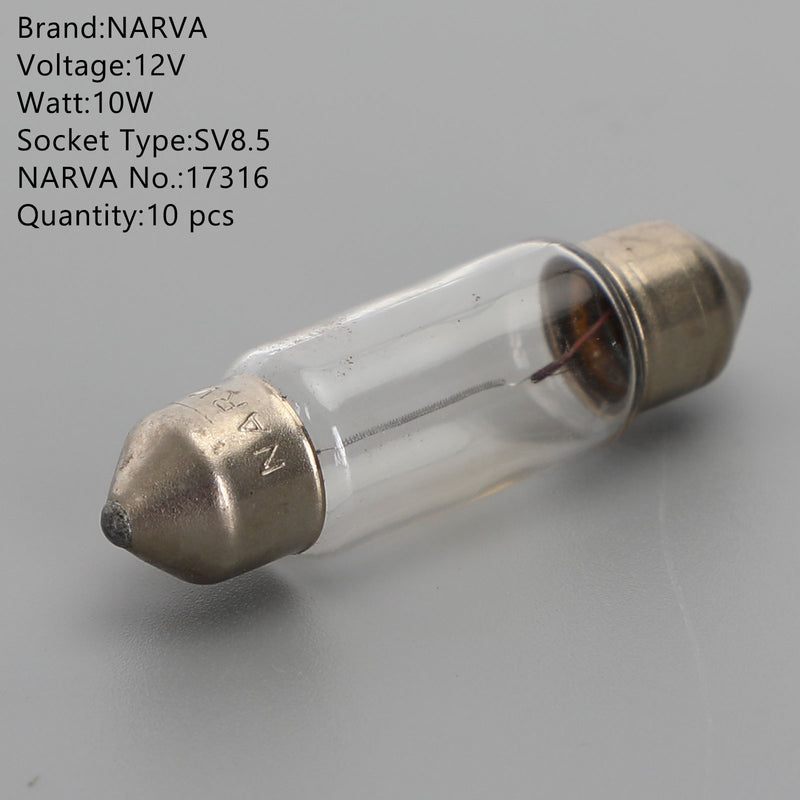 10x For NARVA 17316 Car Auxiliary Bulbs SV8.5 12V10W Generic