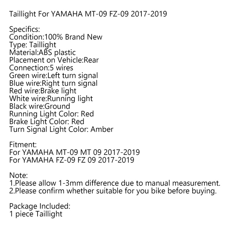 LED Rear Brake Turn Signals Taillight for YAMAHA MT-09 FZ-09 2017-2019 Generic