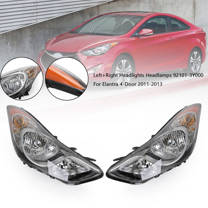 Elantra 4-Door 2011-2013 Left+Right Headlights Headlamps 92101-3Y000 HY2502161 81550-0R090,81560-0R090