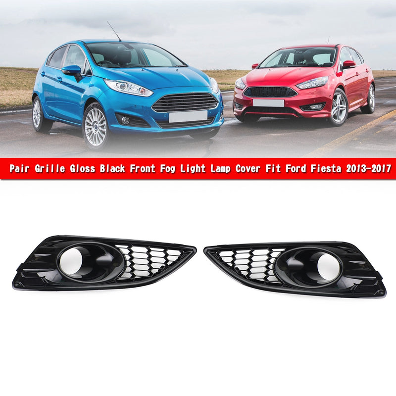 Pair Grille Gloss Black Front Fog Light Lamp Cover Fit Ford Fiesta 2013-2017 Generic