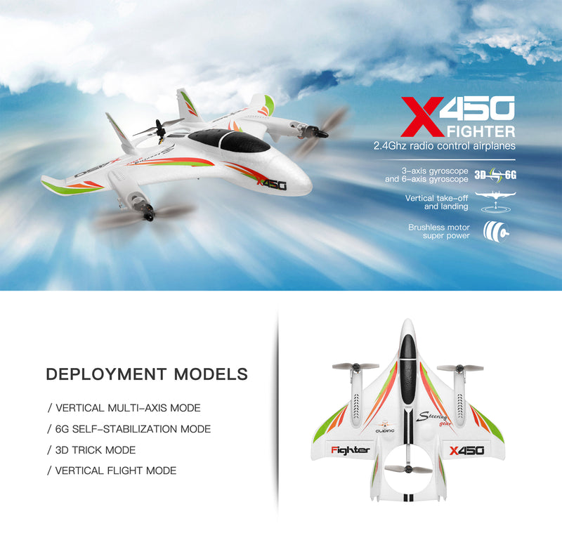 WLtoys XK X450 RC Airplane Brushless 2.4G 6CH 3D/6G LED Fixed Wing RTF