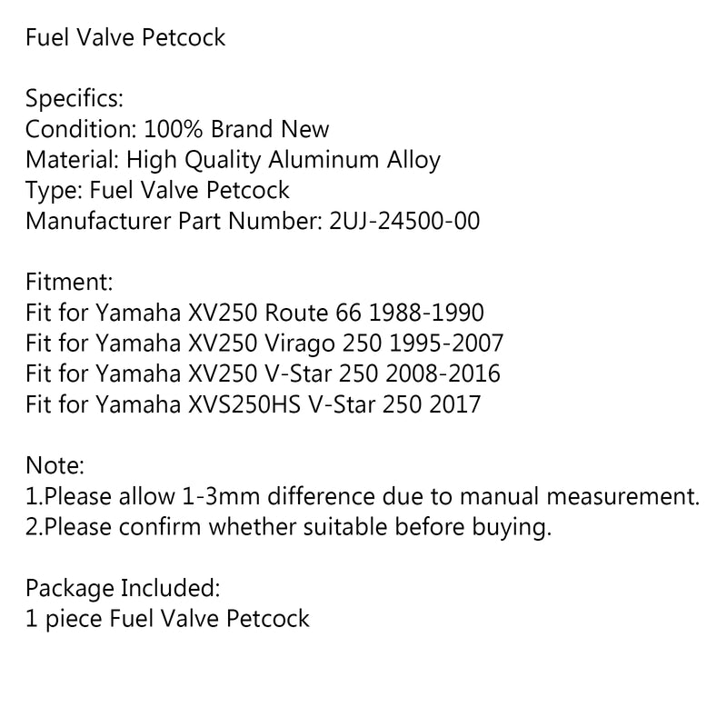 Areyourshop FUEL VALVE SHUTOFF PETCOCK fit for Yamaha XV250 Route 66 Virago 250 V-Star 250 Generic