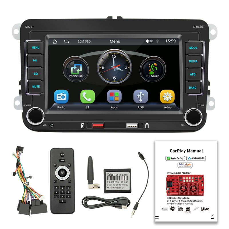7" Volkswagen Car Bluetooth Radio Car MP5 Player Wireless Carplay + 4 LED Camera