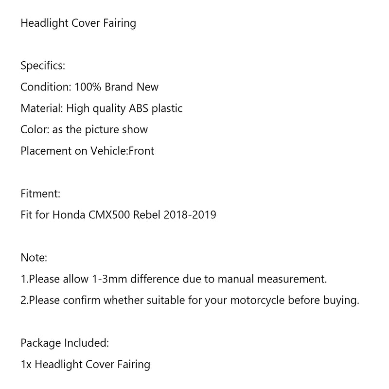 Headlight Fairing Screen Windshield Cover Fit for Honda CMX500 Rebel 2018-2019 Generic