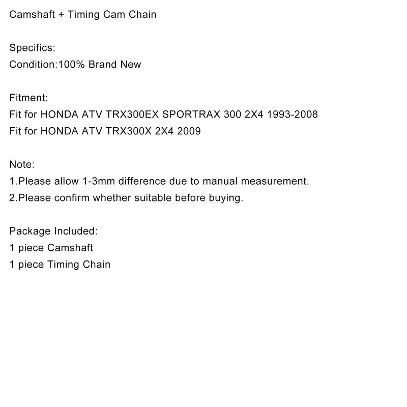 Areyourshop Camshaft &Cam Timing Chain Kit For HONDA TRX300EX Sportrax 300 TRX300X 1993-2008 Generic