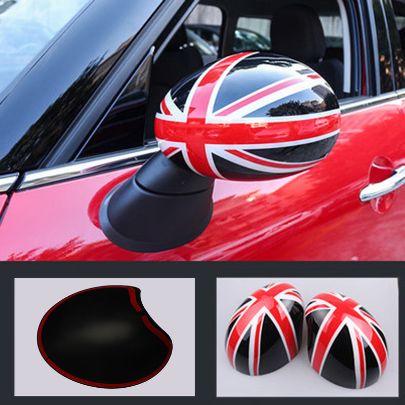 MINI Cooper R55 R56 R57 2 x  Union Jack UK Flag Mirror Covers Black/Red