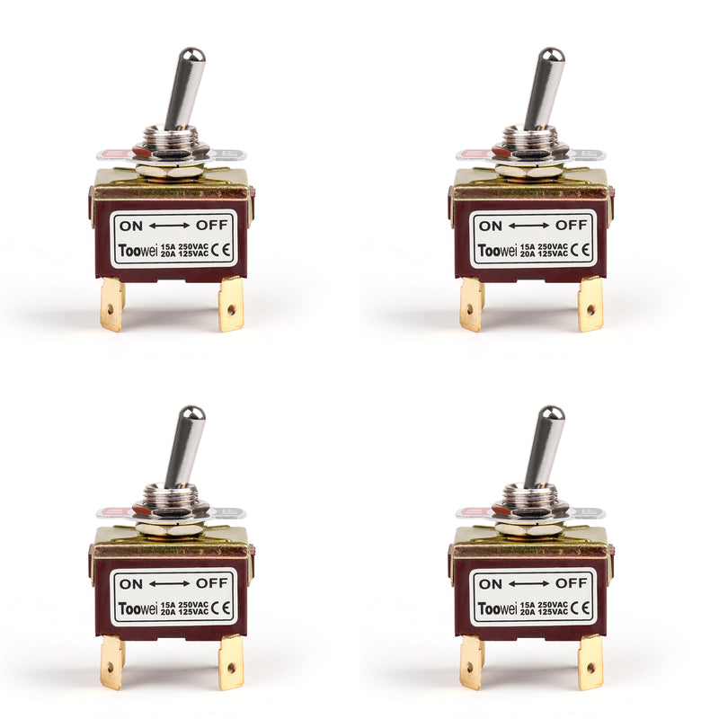 4Pcs 2 Terminal 4Pin ON-OFF 15A 250V Toggle Switch Boot DPST Industrial Grade