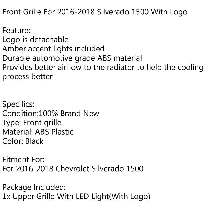 Chevy Silverado | 2016-2018 | 1500 Grille | Black + Amber LED Light