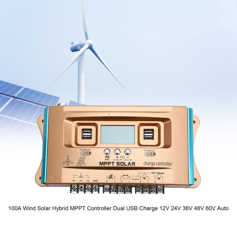 12V-60V 30A-100A MPPT Dual USB Charge Wind-Solar Hybrid System Controller AUTO
