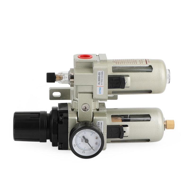 3/8" Air Compressor Filter Oil Water Separator Trap Tools w/ Regulator Gauge