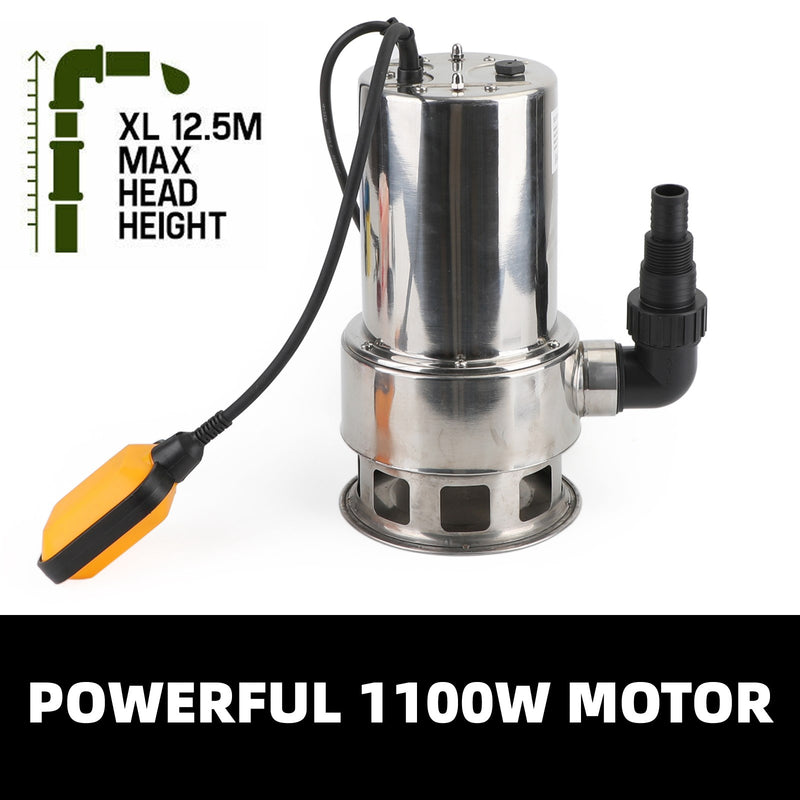 1100W Submersible Dirty Water Pump Bore Tank Well Steel Automatic