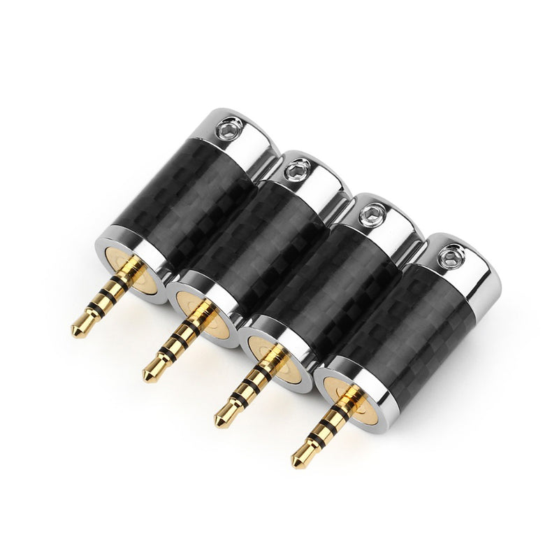 5PCS 2.5mm 4 Pole Stereo Carbon Fiber Earphone Male Pins Wire Connector Black