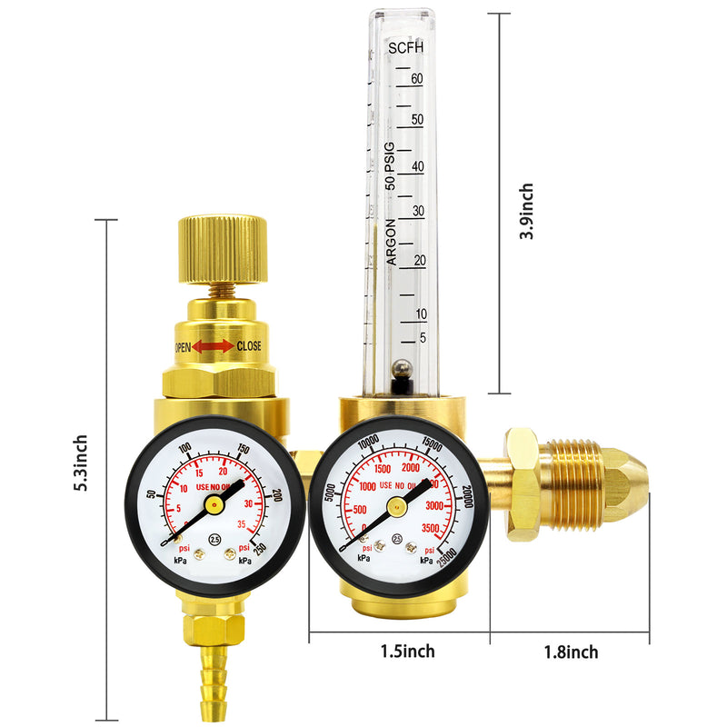 Argon MIG TIG Flow Meter CO2 Regulator 2 Gauges Gas Regulator Gas-saving CGA580