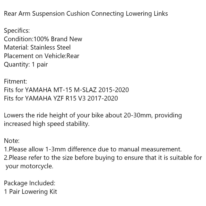Rear Lowering Links Kit For YAMAHA MT15 M-SLAZ 2015-2020 YZF R15 V3 2017-2020 Generic