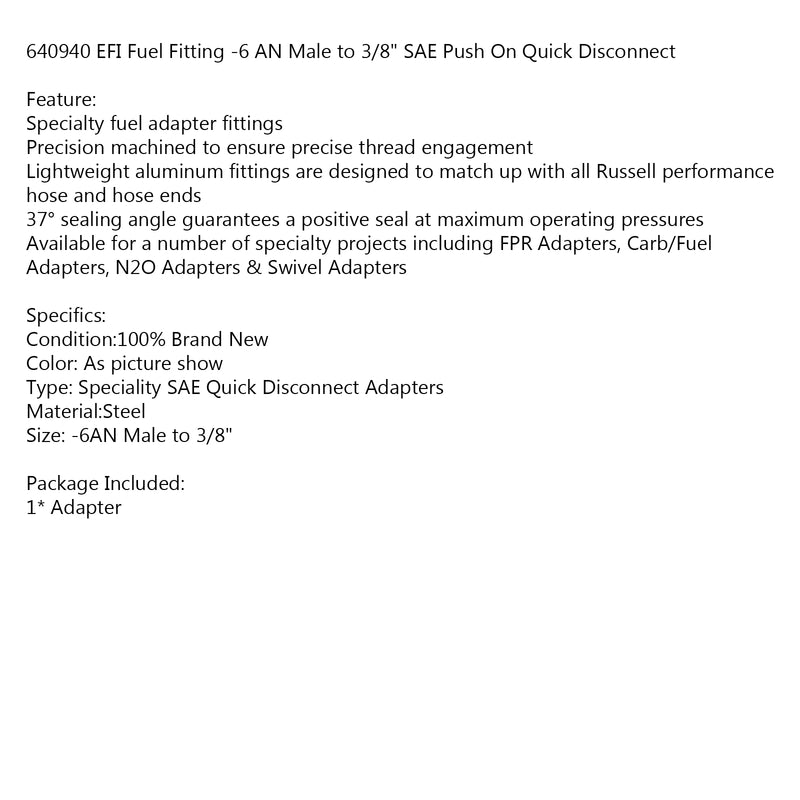 640940 EFI Fuel Fitting -6 AN Male to 3/8" SAE Push On Quick Disconnect Generic