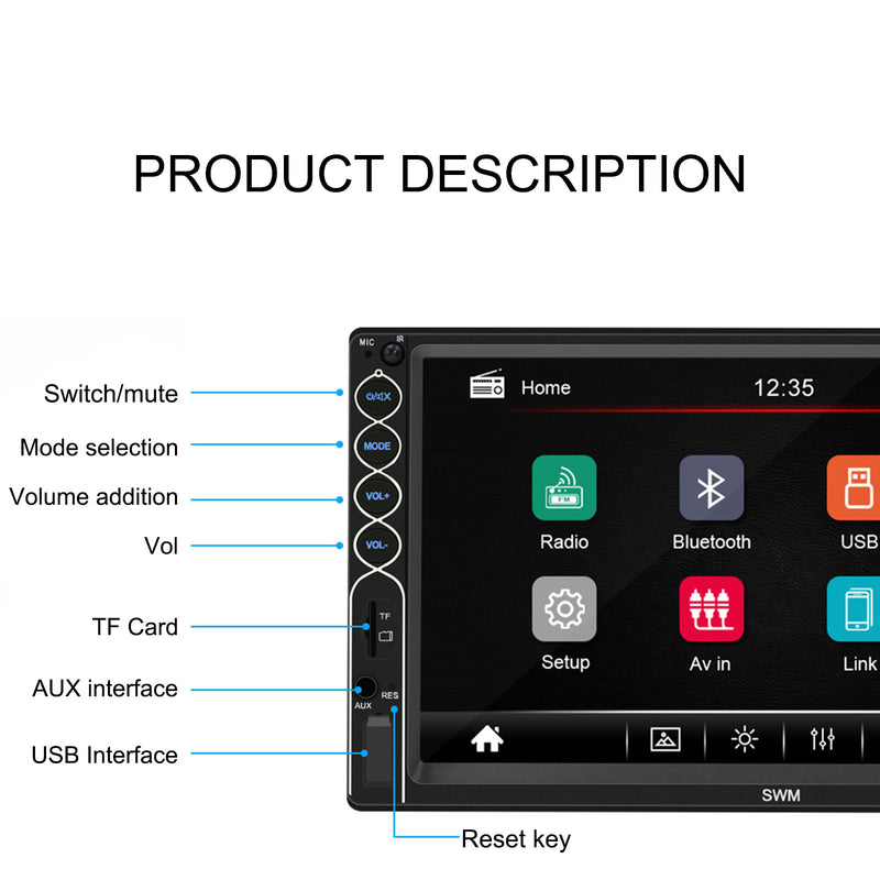 7 INCH Car Stereo With Bluetooth Car Radio HD Screen MP5 Player +4LED Car Camera