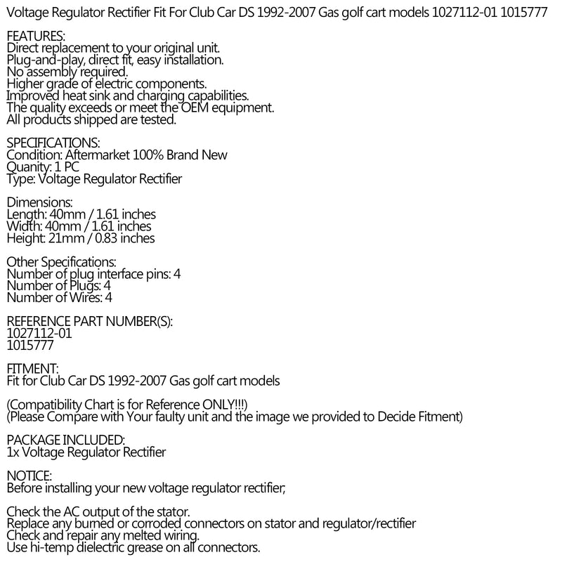 REGULATOR RECTIFIER Fit for CLUB CAR DS '92-'07 GAS GOLF CART 1027112-01 1015777