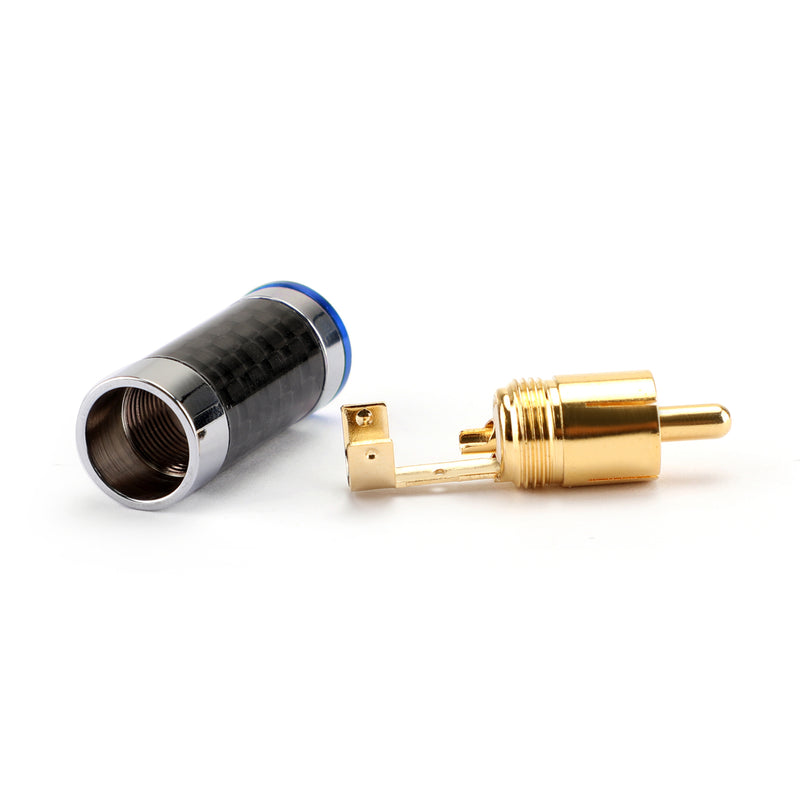 4PCS Carbon Fiber RCA Gold-Plated Copper Plug HiFi Speaker Male Connector Blue