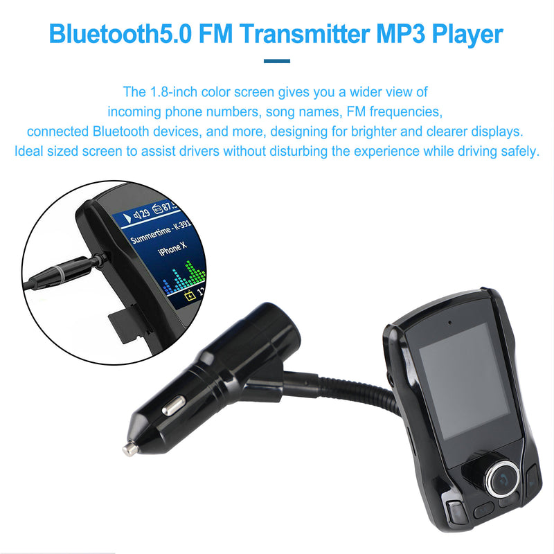 Car Bluetooth 5.0 FM Transmitter MP3 Wireless Adapter 1.8 inch Dual USB Charger